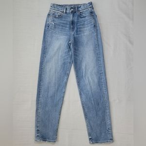 American Eagle High Rise Baggy Straight Jeans Womens 0 Blue Med Wash Distressed